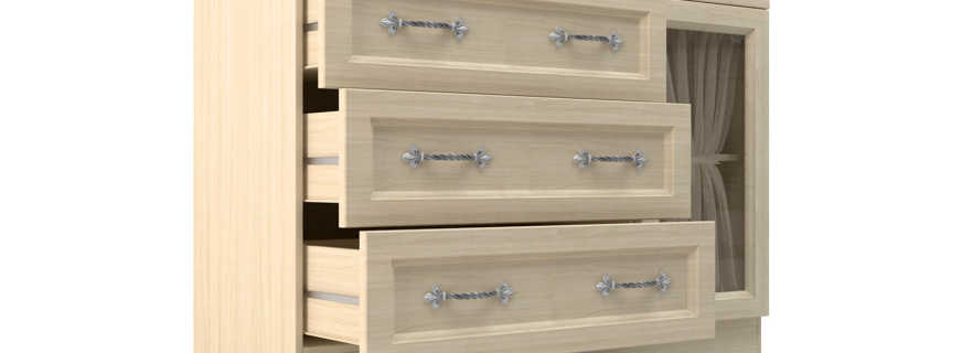 Features chest of drawers in milk oak, a collection of the best models