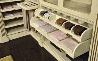 Types of shelves in the dressing room, selection tips