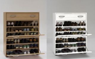 Características de la selección de armarios estrechos para zapatos para el pasillo.