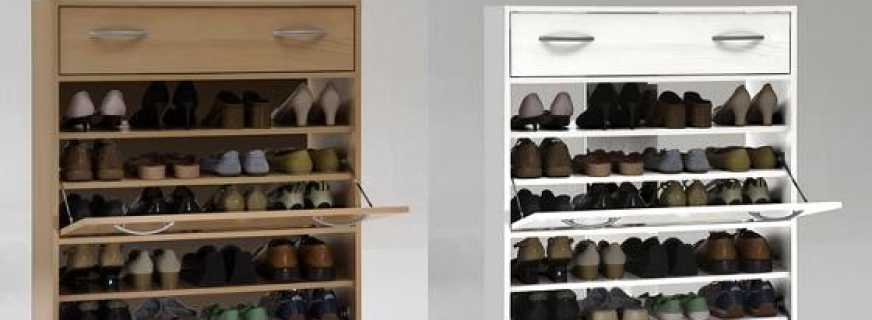 Características de la selección de armarios estrechos para zapatos para el pasillo.