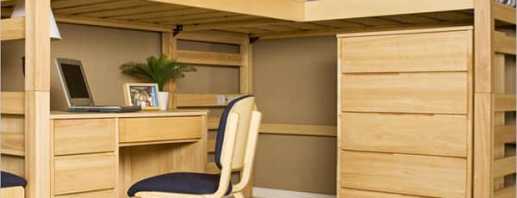 Varieties of bunk beds with a table and a spacious wardrobe