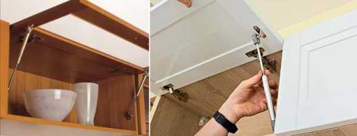 Features gas lifts for the kitchen cabinet, an overview of models