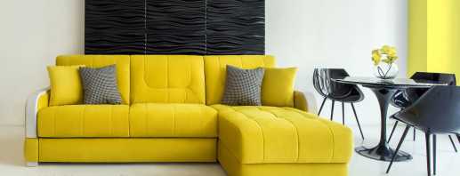 Reglas para elegir un sofá amarillo, los colores complementarios más exitosos